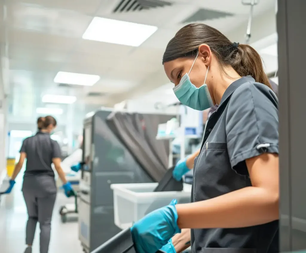 Equipe nettoyage chambre hôpital